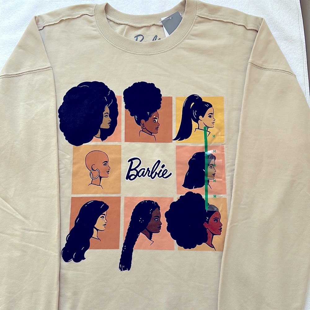 NWT Barbie Square Graphic Cropped Sweatshirt, Sz. Medium, Oatmeal Barbiecore!